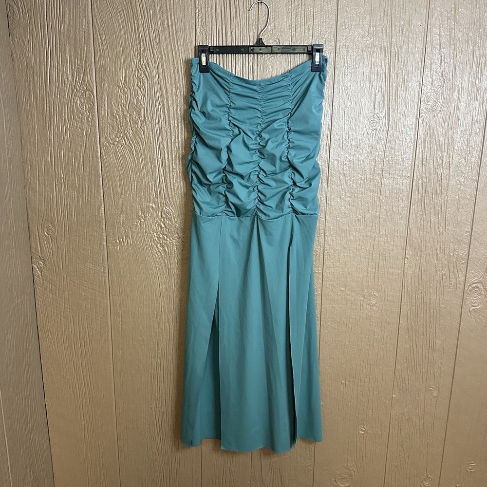 NWT Halara Runched Split Skirt Deep Teal Sz M Airy Light Vacation Ready Midi